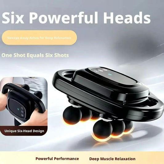 6 Heads Fascia Gun Household Massager Deep Muscle Relaxation Multihead Vibration Massage Device Full Body Pain Relief Relax Tool Peaceful Pleasures Health and Wellness