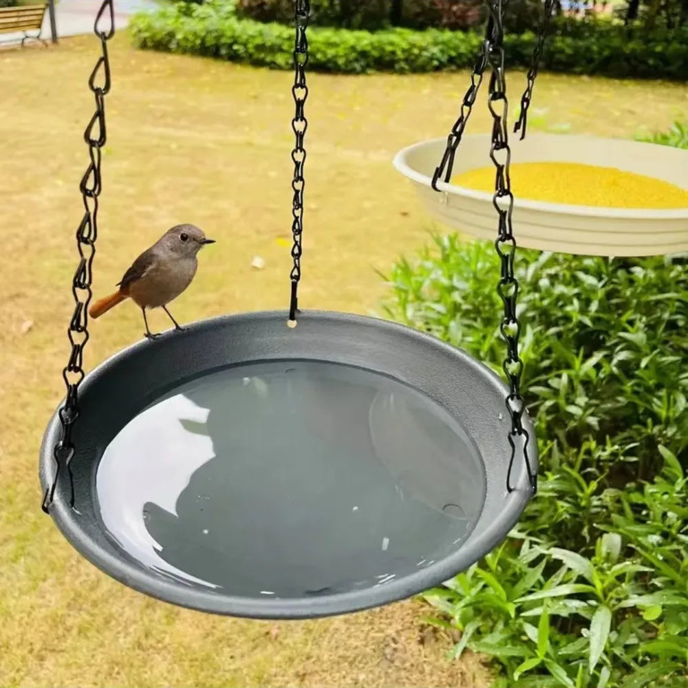 Hanging Round Bird Feeder Bath Tray with Chain | Garden Decor