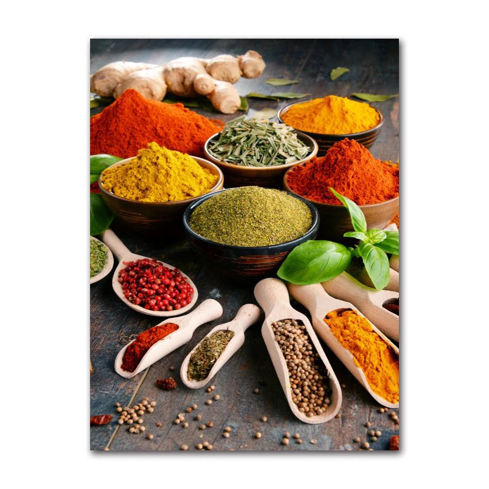 Spices Peppers Herbs Kitchen Canvas Wall Art | HD Unframed Print
