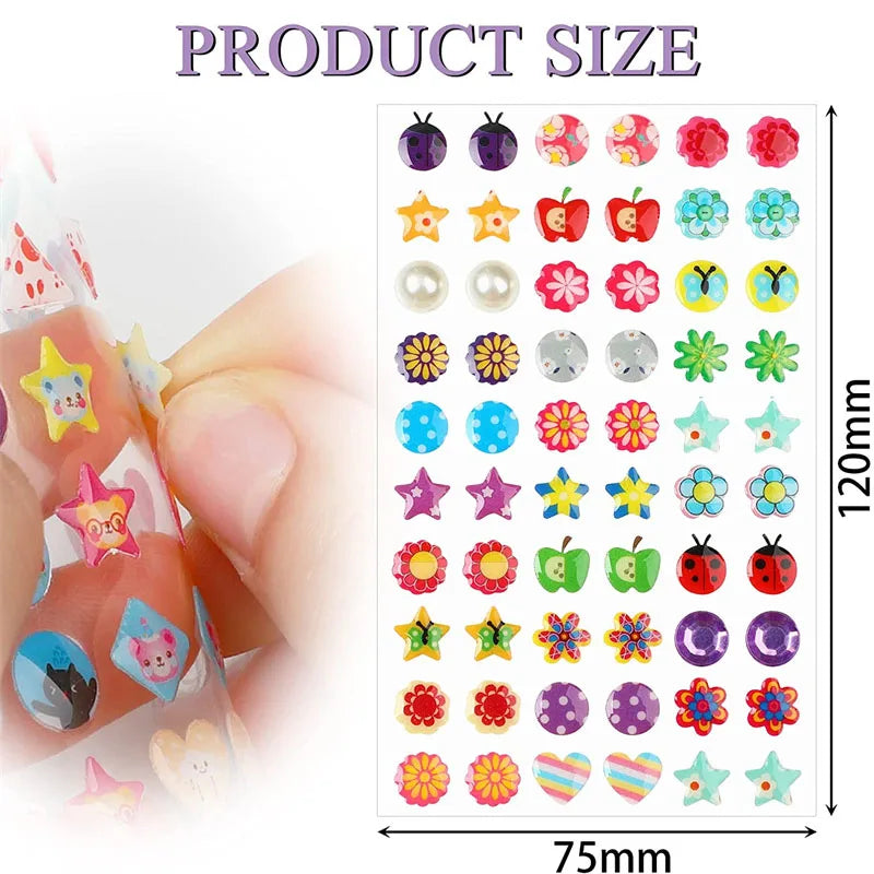 3D Self Adhesive Sticker Earrings Girls Cartoon Geometry Animal