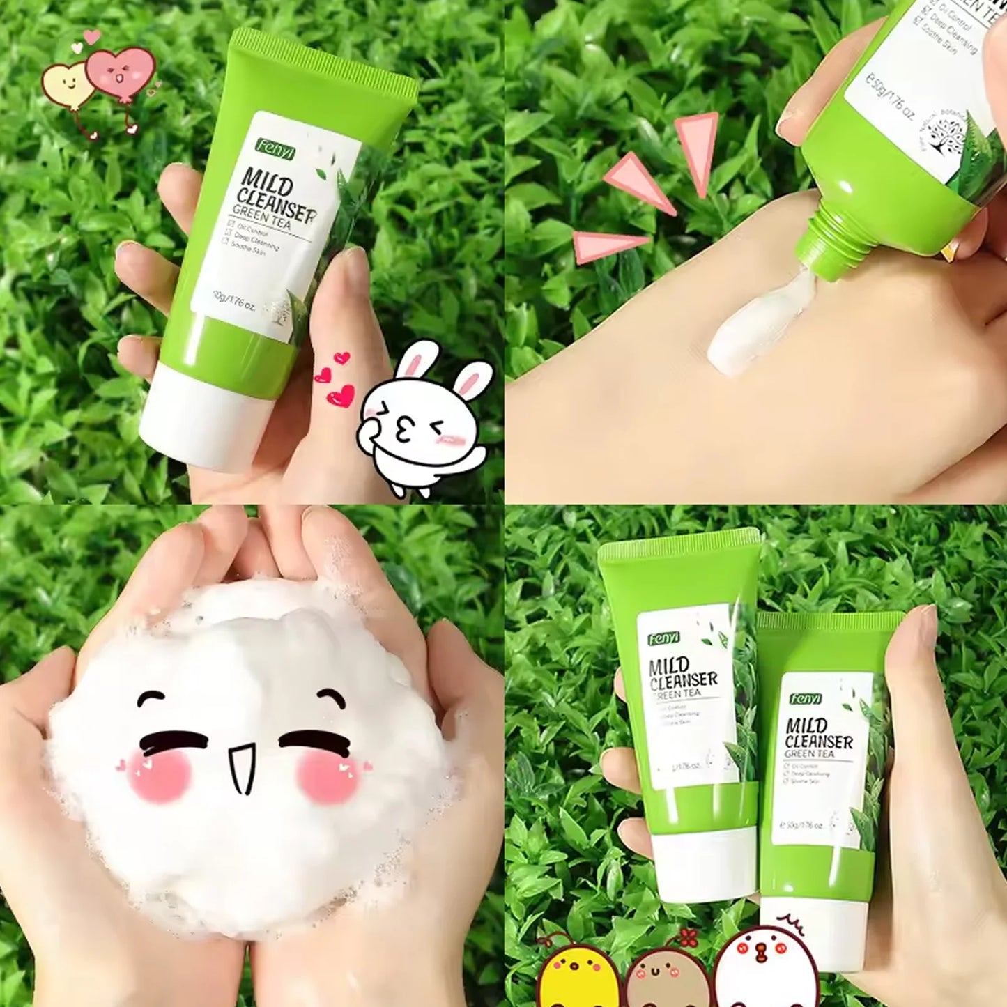 Green Tea Facial Cleanser 50g Skin Deep Cleansing Moisturizing Blackhead Removal Skincare Face Wash Foam Face Cleanser Skin Care Peaceful Pleasures Health and Wellness