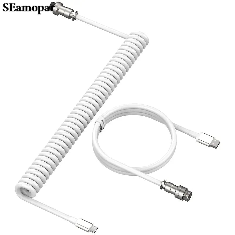 Coiled USB-C Gaming Keyboard Cable | Aviator Connector Braided Peaceful Pleasures Health and Wellness