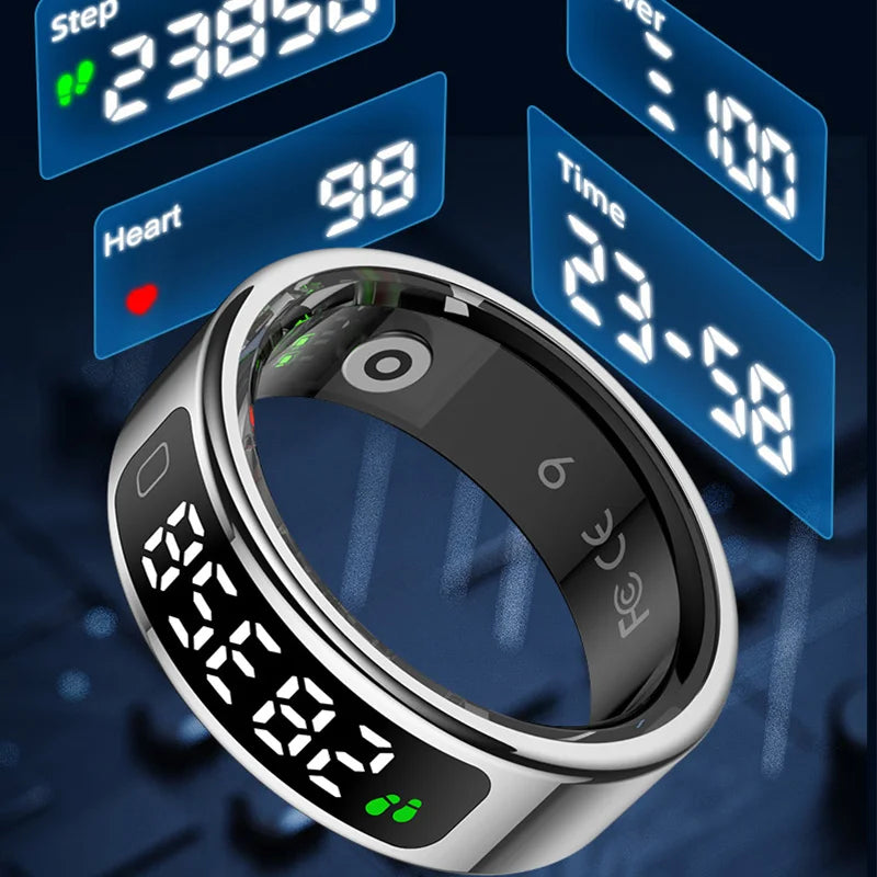 R11C Smart Ring Men Women Display Screen Gesture Swipe Video Smartring Waterproof Heart Rate Sleep Monitor Qring for Android IOS Peaceful Pleasures Health and Wellness