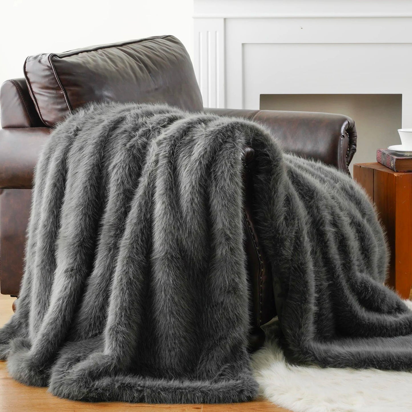 Battilo Fluffy Soft Blankets Luxury Fur blanket for Bed Sofa Mink Faux Fur Throw and Blankets Large Warm Blanket for Home Decor Peaceful Pleasures Health and Wellness Grey 152x203cm