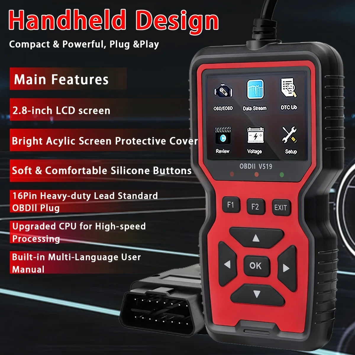 2025 V519 Professional Obd2 Scanner - Usb-Powered Car Diagnostic Tool, Real-Time Data Transmission, Full-Featured Obd Ii Testing, I/M Readiness Check, Bod2/Eobd Engine Fault Code Clearing and Erasing, Suitable for Most Vehicl Peaceful Pleasures Health and Wellness