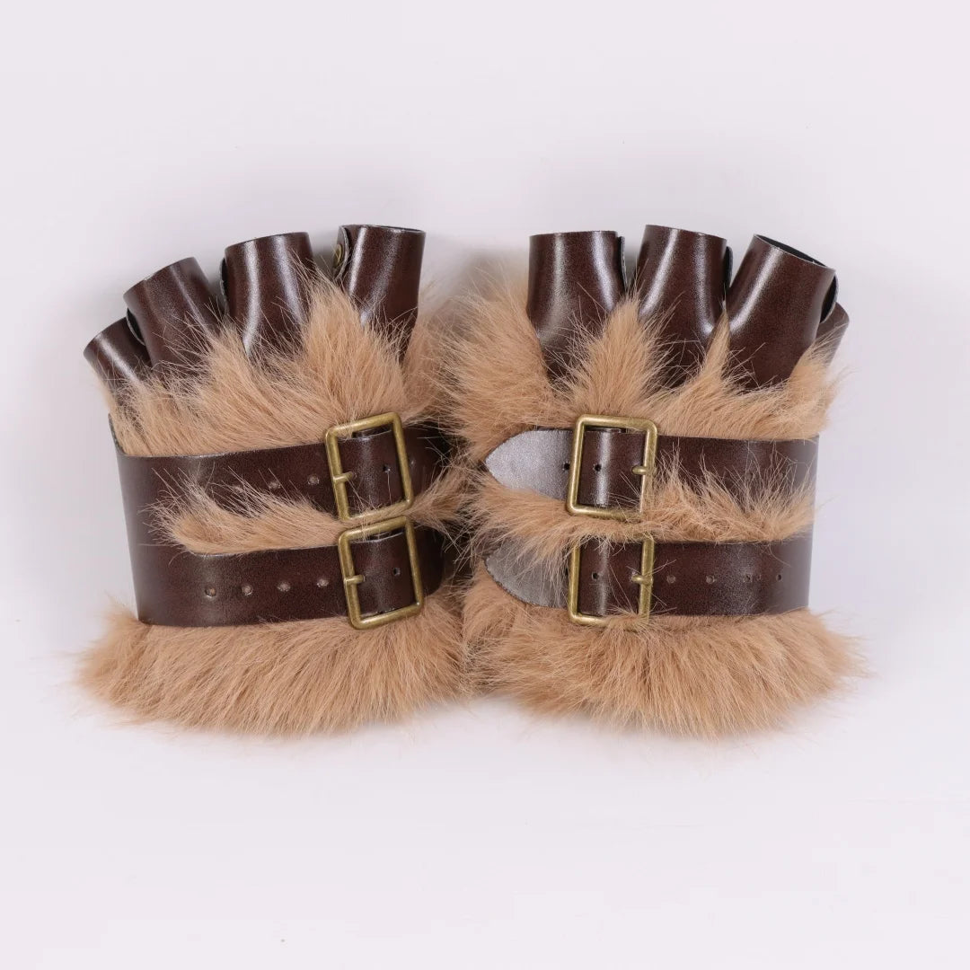 Artificial Imitation Fur PU Leather Gloves Medieval Steampunk Gothic