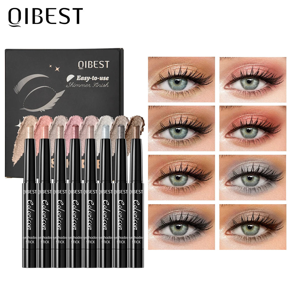 QIBEST 8 Colors Pearlescent Eyeshadow Stick Sets Colorful Shimmer Eyes Shadow Pencil Long Lasting Natural Makeup Set Highlighter Peaceful Pleasures Health and Wellness