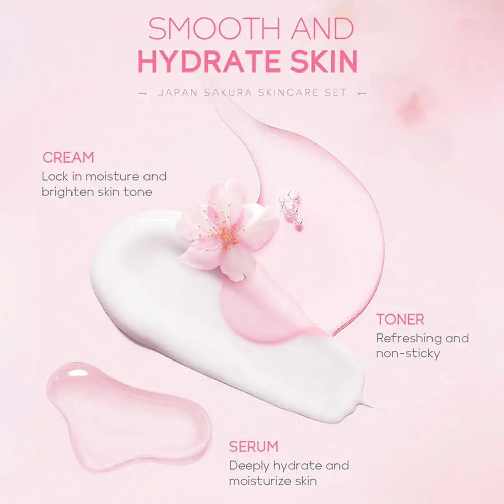 Sakura skin care sets with cleanser, serum, eye cream, facial cream, beauty products for women, travel skin care kit Peaceful Pleasures Health and Wellness