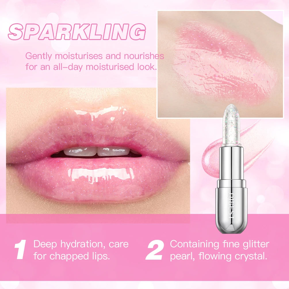 QIBEST Glitter Lipstick Color Change Lip Balm Transparent Moisturizing Lipstick Makeup Crystal Jelly Pearlescent Lip Stain Tint Peaceful Pleasures Health and Wellness