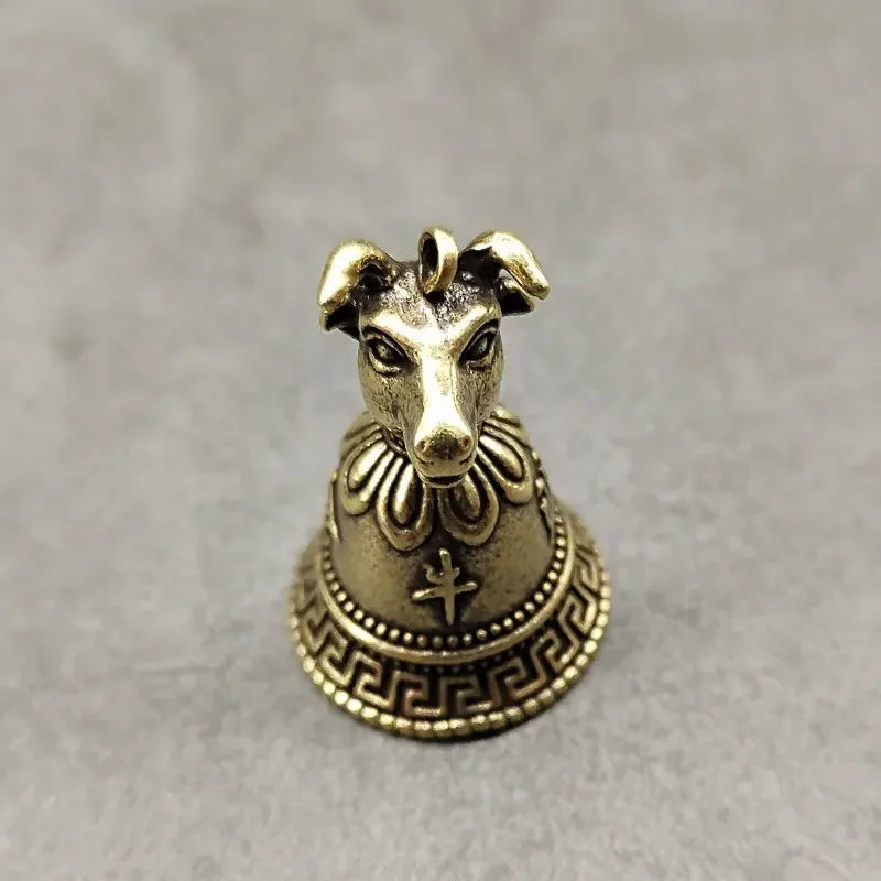 Brass Chinese 12 Zodiac Animals Heads Bell Keychain Pendants Jewelry Vintage Copper Feng Shui Car Key Chain Hanging Keyring Gift Peaceful Pleasures Health and Wellness cattle