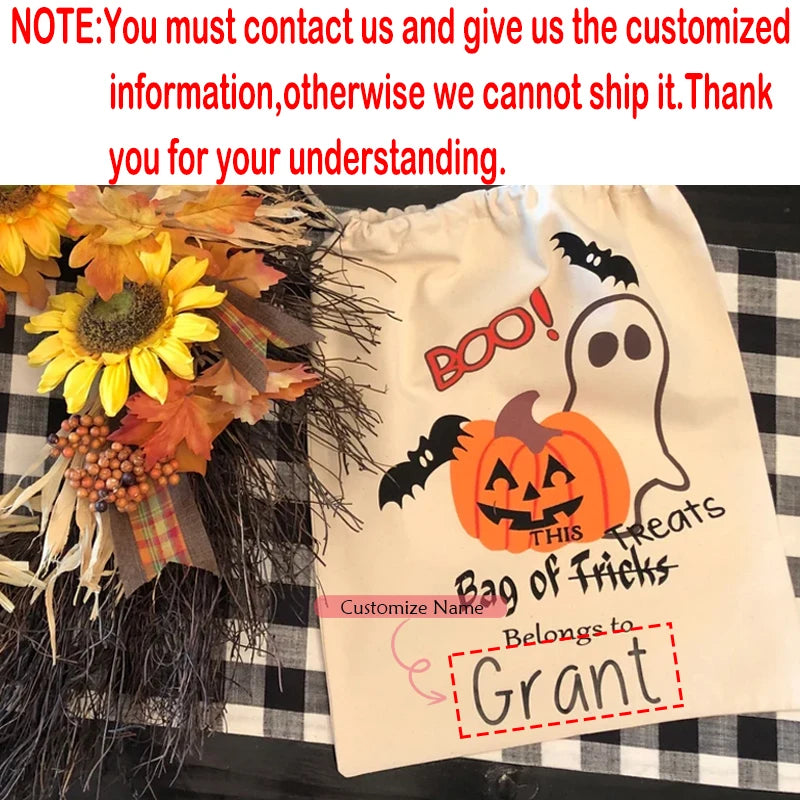 Personalized Halloween Drawstring Candy Bag | Pumpkin & Bats Halloween Candy Bag Peaceful Pleasures Health and Wellness Custom C 30X40CM