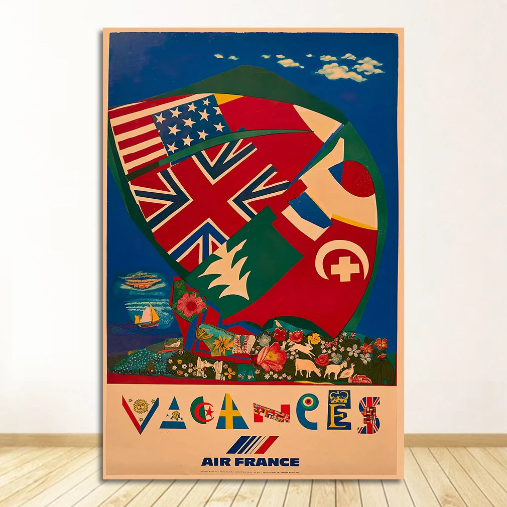 France & Japan Vintage Travel Canvas Poster | Unframed Wall Art