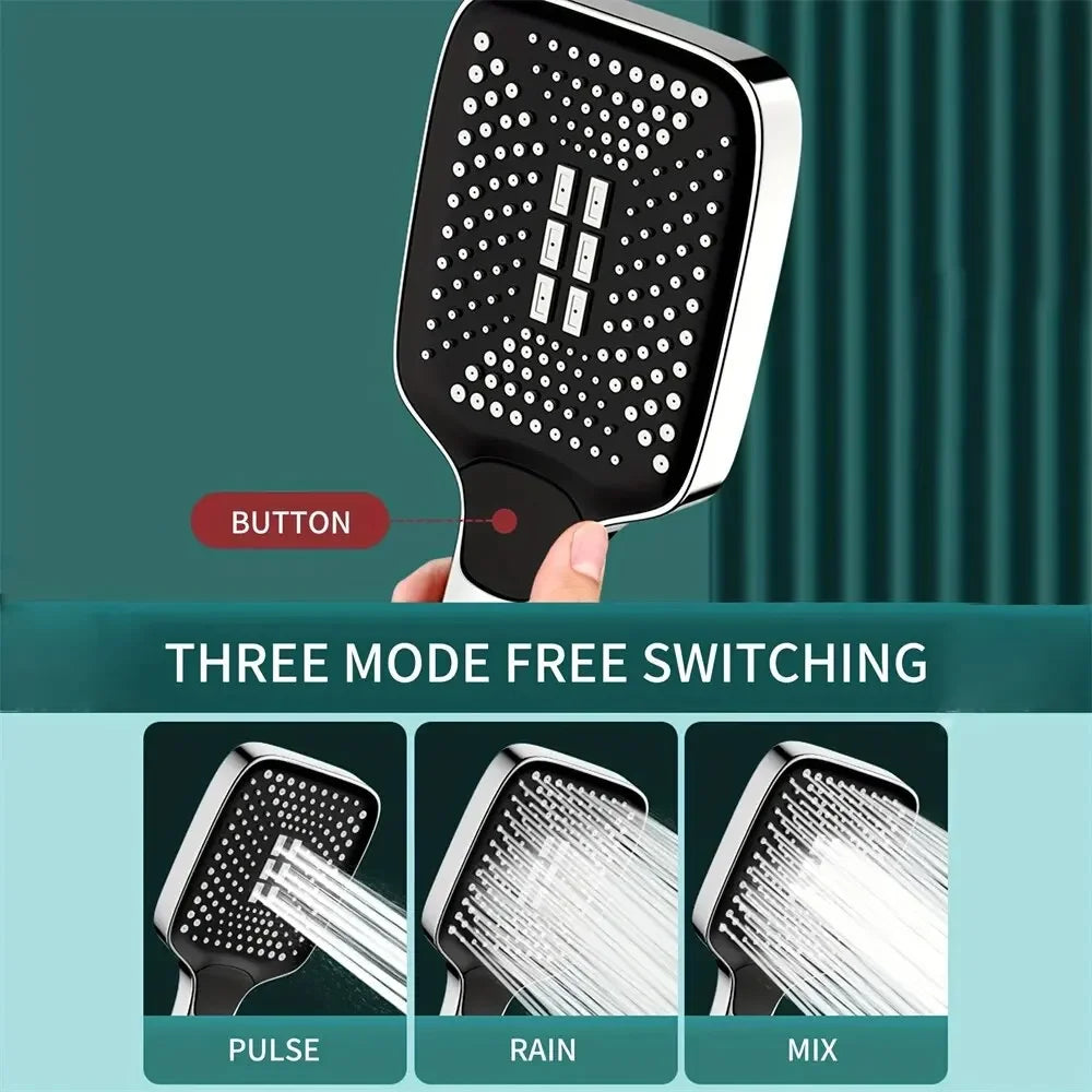 Adjustable Shower Head 3 Mode Rainfall Shower Large Flow Showerhead High Pressure Water Saving Shower Mixer Bathroom Accessories Peaceful Pleasures Health and Wellness