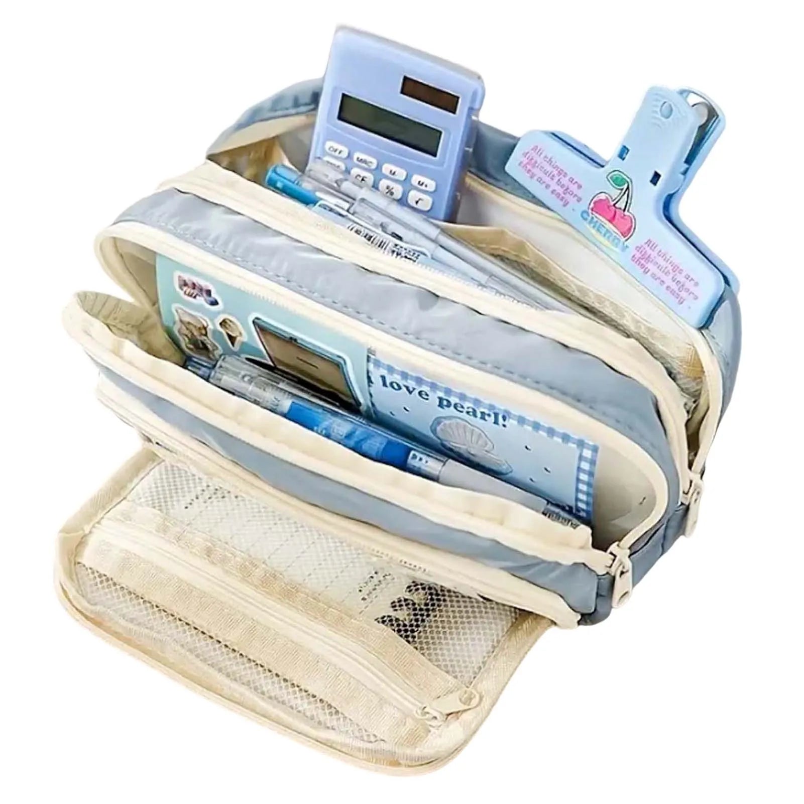 Portable Three-Layer Pencil Case Zipper Stationery Storage Bags with Zipper for School Student Teen Girl Boy Peaceful Pleasures Health and Wellness Blue