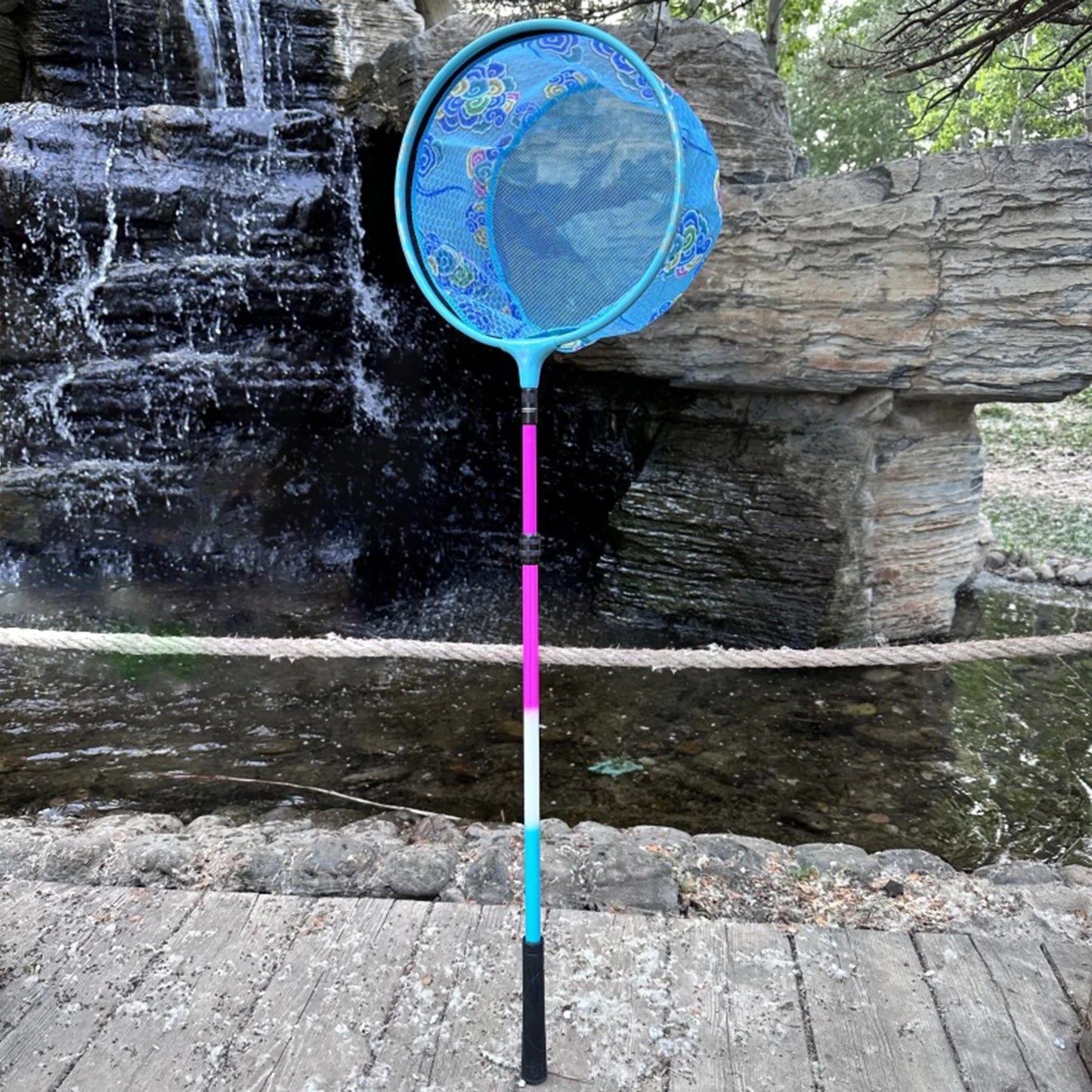 Portable Fishing Landing Net Convenient to Operate Powerful Design Outdoor Tools Suitable for Fishing on Boat River Peaceful Pleasures Health and Wellness Blue