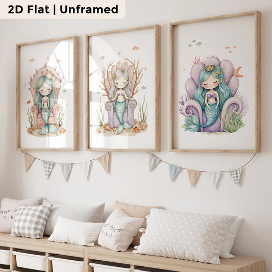 3-Piece Blue Mermaid Canvas Wall Art Print | Kids Room Decor Canvas Wall Art Peaceful Pleasures Health and Wellness CH026-3pcs 21x30cm Unframed