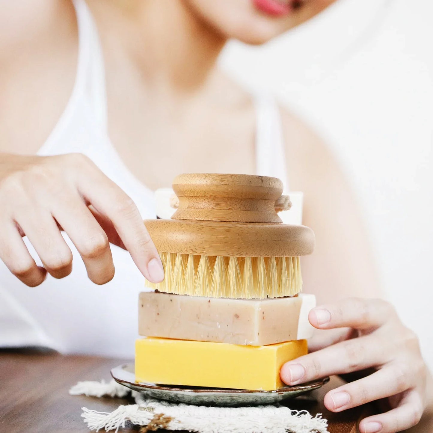 Exfoliating Round Bamboo Bath Brush – Body Scrubber & Massager