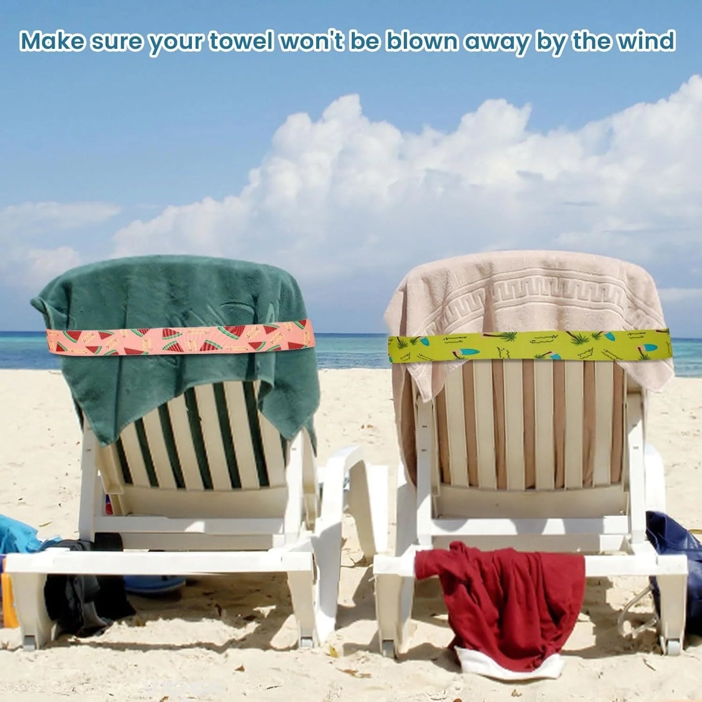 5-Pack Elastic Towel Bands for Beach & Cruise Chairs Beach Chair Accessory Peaceful Pleasures Health and Wellness