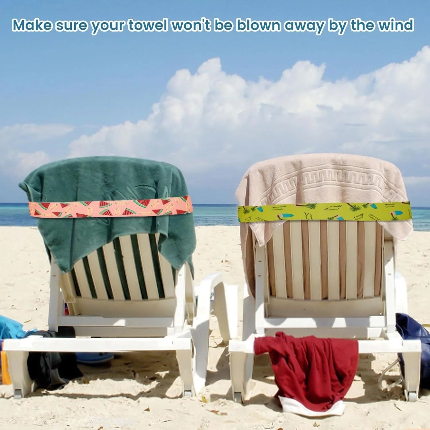 5-Pack Elastic Towel Bands for Beach & Cruise Chairs Beach Chair Accessory Peaceful Pleasures Health and Wellness