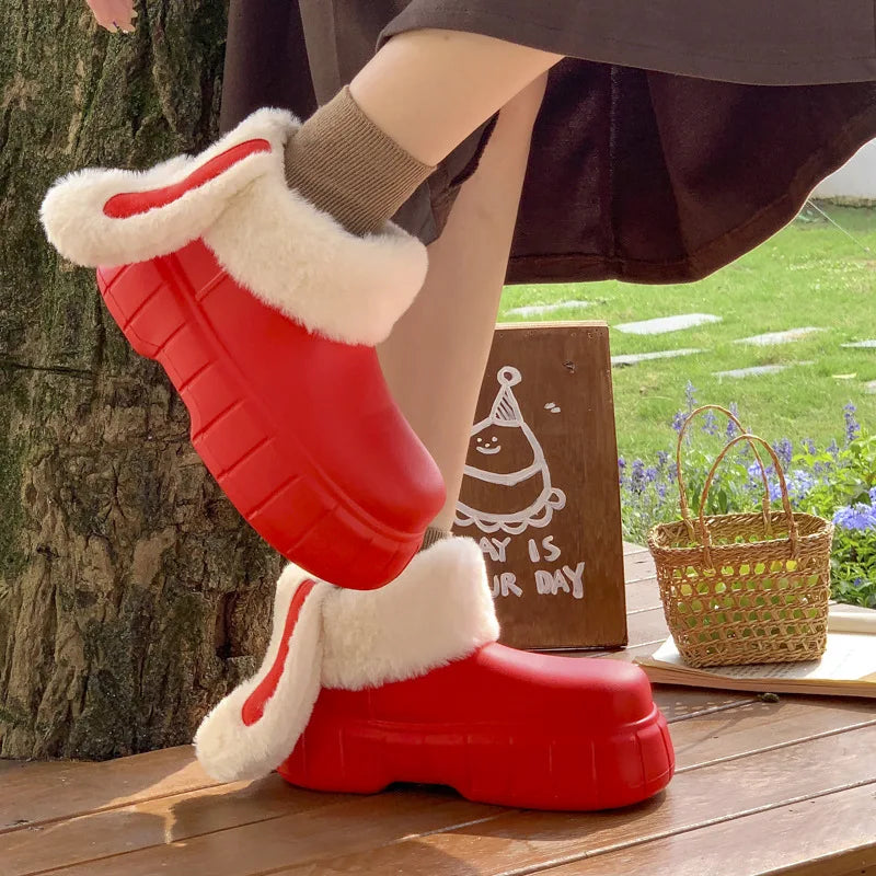 New EVA Removable Washable Rabbit Ear Cotton Shoes with Plush Waterproof Cotton Slippers for Women's Winter Outerwear Thick Sole Peaceful Pleasures Health and Wellness