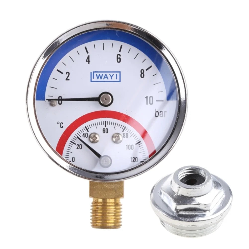 2-in-1 Pressure Gauge Thermometer 10 Bar Temperature Up 120 C Floor