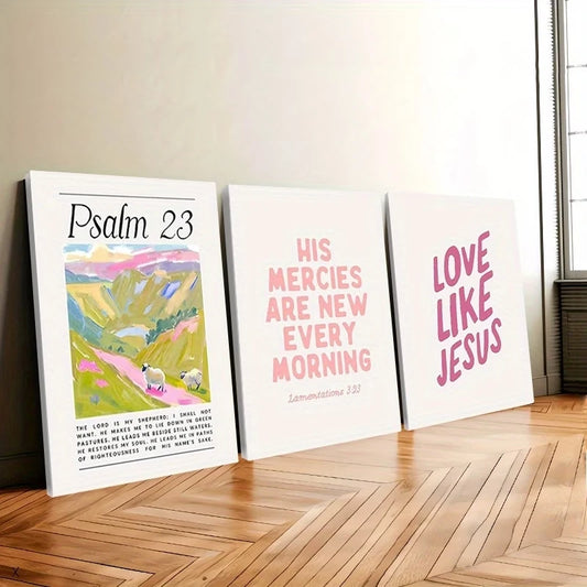 3pcsModern Christian Pink Bible Verse Wall Art Print Canvas Painting Poster Picture For Living Room,Bedroom Home Decor Peaceful Pleasures Health and Wellness G5143-3pcs 30x40cm Wood Framed