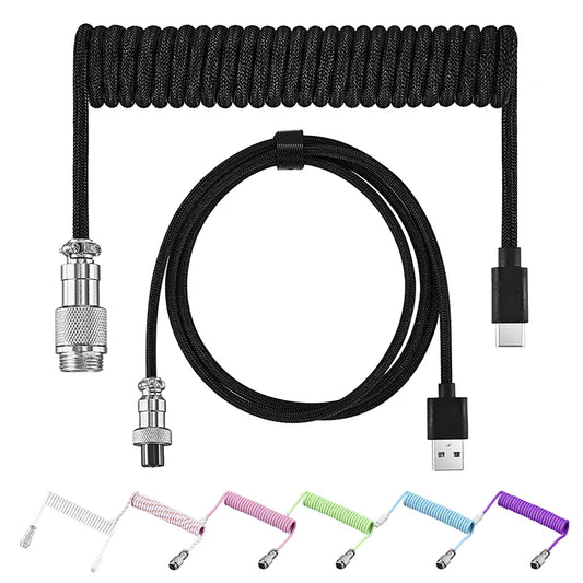Coiled USB-C Gaming Keyboard Cable | Aviator Connector Braided