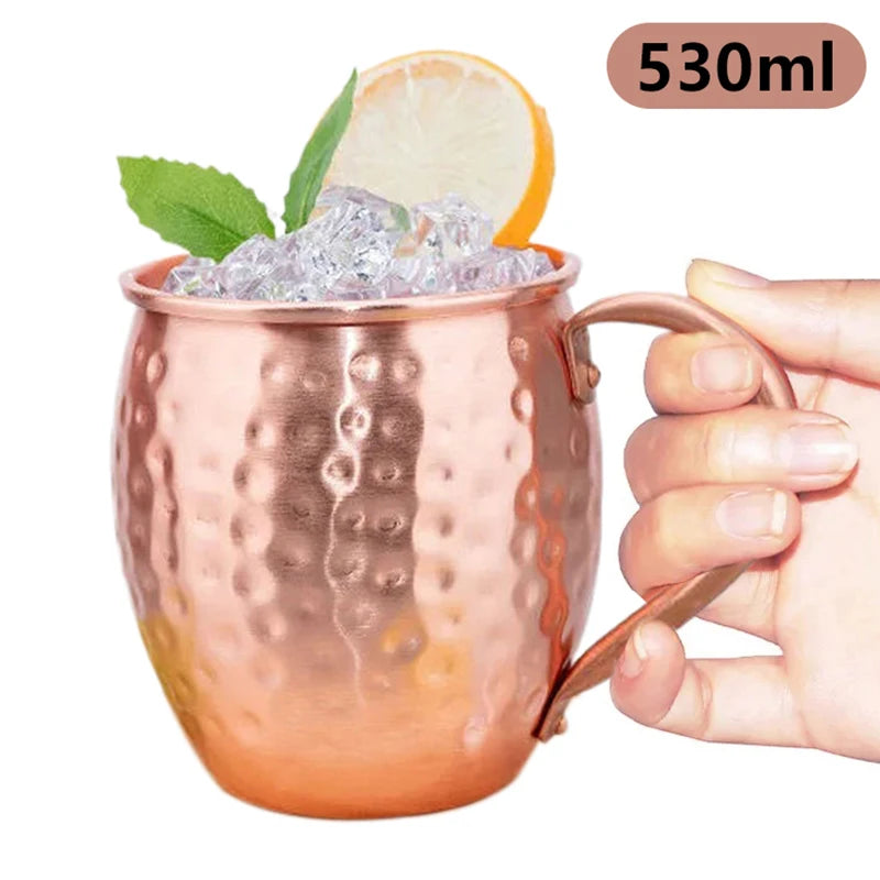 530ml 100% Copper Moscow Mule Mug Cocktail Wine Cup Hammered Coppery Beer Mugs Coffee Mug Milk Cup Bar Cup Drinkware Durable Peaceful Pleasures Health and Wellness