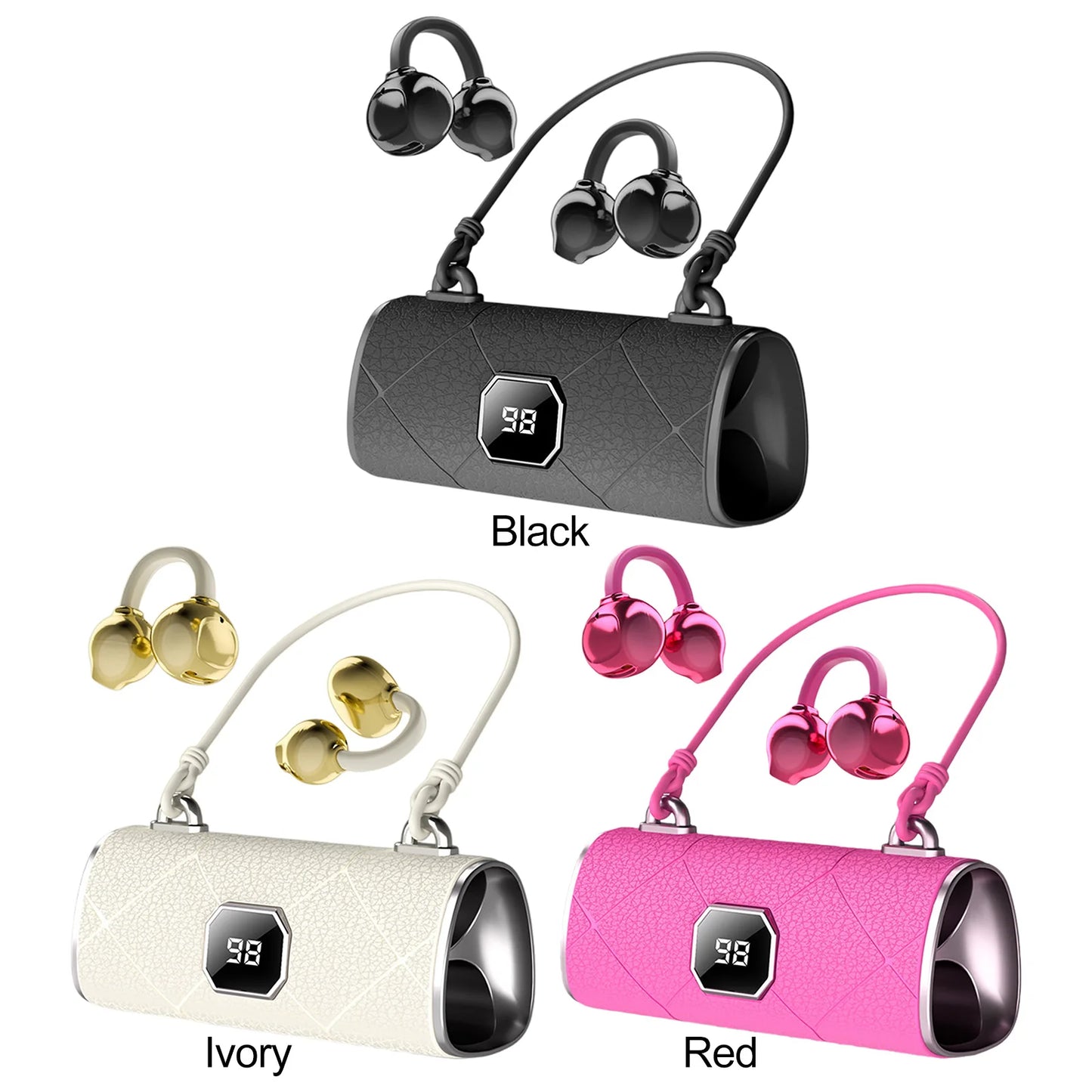 Handbag-Style Wireless Earbuds with LED Power Display BT 6.0 Ear Buds Lightweight Open Ear Headphones for Sports Running Workout Peaceful Pleasures Health and Wellness