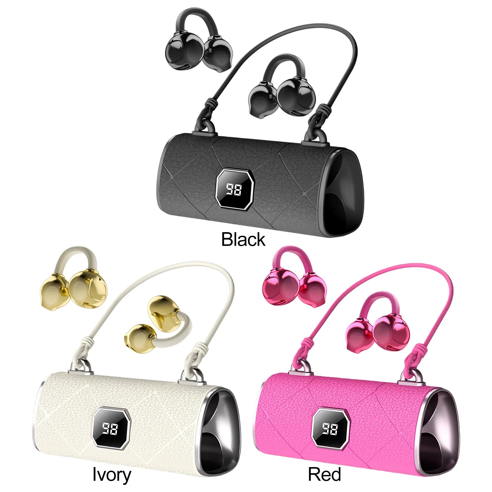 Handbag-Style Wireless Earbuds with LED Power Display BT 6.0 Ear Buds Lightweight Open Ear Headphones for Sports Running Workout Peaceful Pleasures Health and Wellness