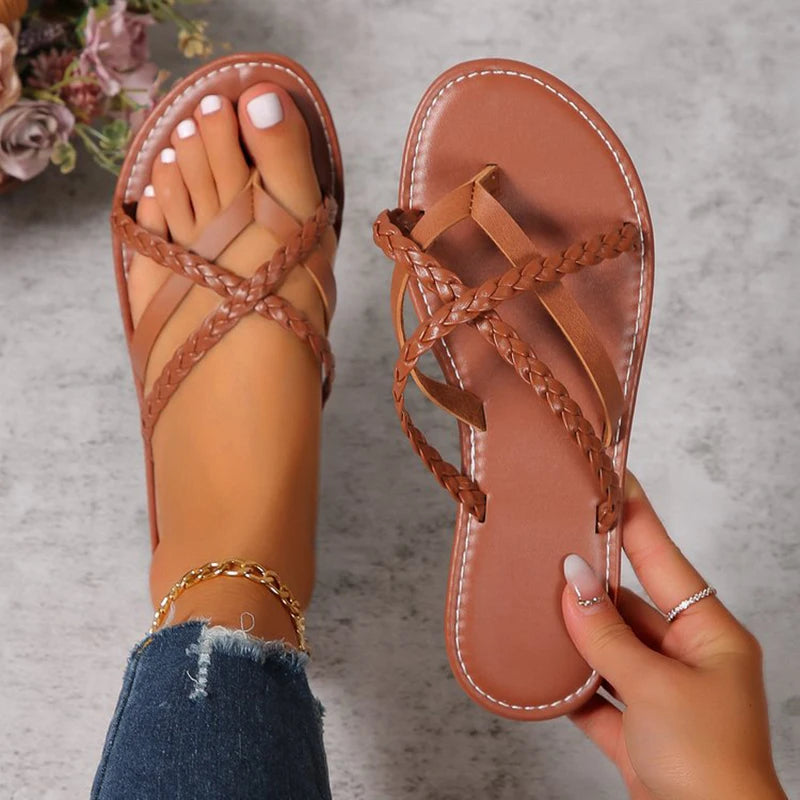 Women's Woven Flat Flip Flops – Soft Thong Sandal Slippers