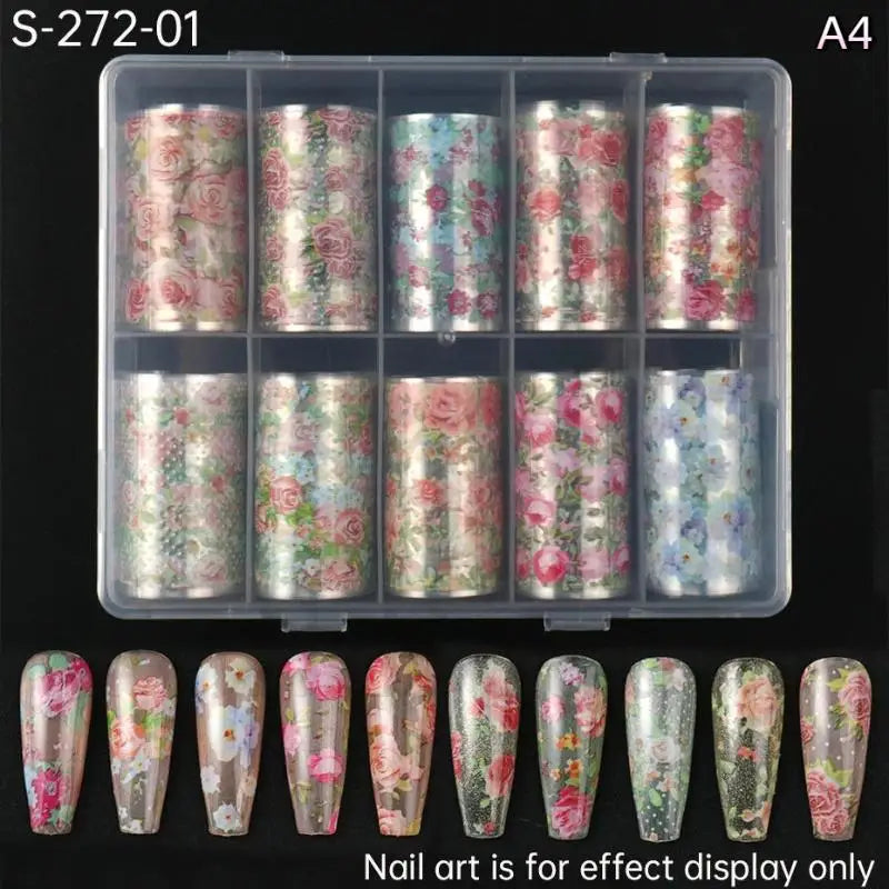 10 Rolls Flower Rose Nail Foils For Transfer Paper Floral Sliders Butterfly Nail Art Stickers Decal Nail Art Decorations Peaceful Pleasures Health and Wellness A4