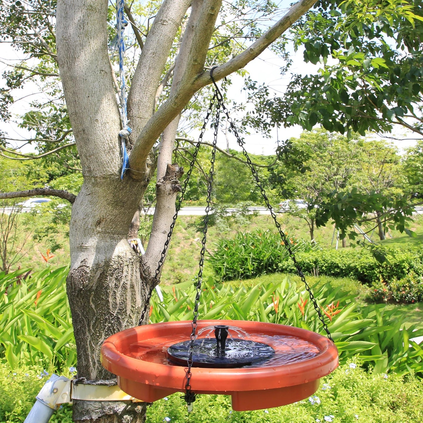 AISITIN 12" Hanging Bird Bath with Fountain & Chain