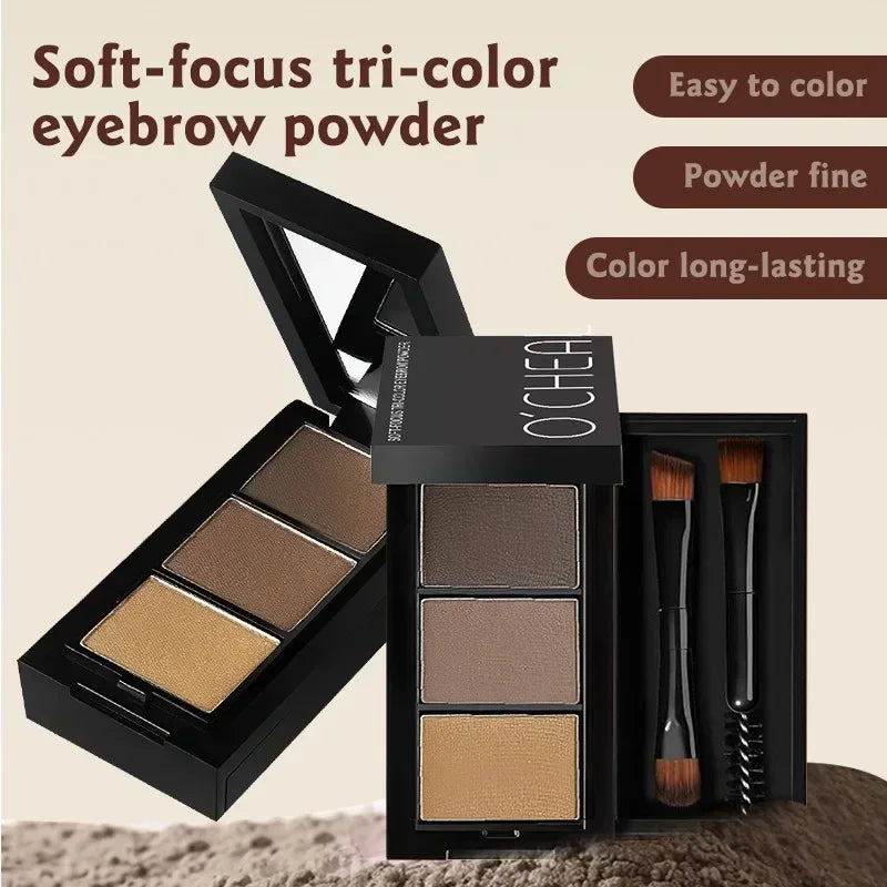 Ocheal 3Color Eyebrow Powder Black Brown Lift Eyebrow Professional Waterproof Cosmetic Eye Shadow Palette with Brush Peaceful Pleasures Health and Wellness