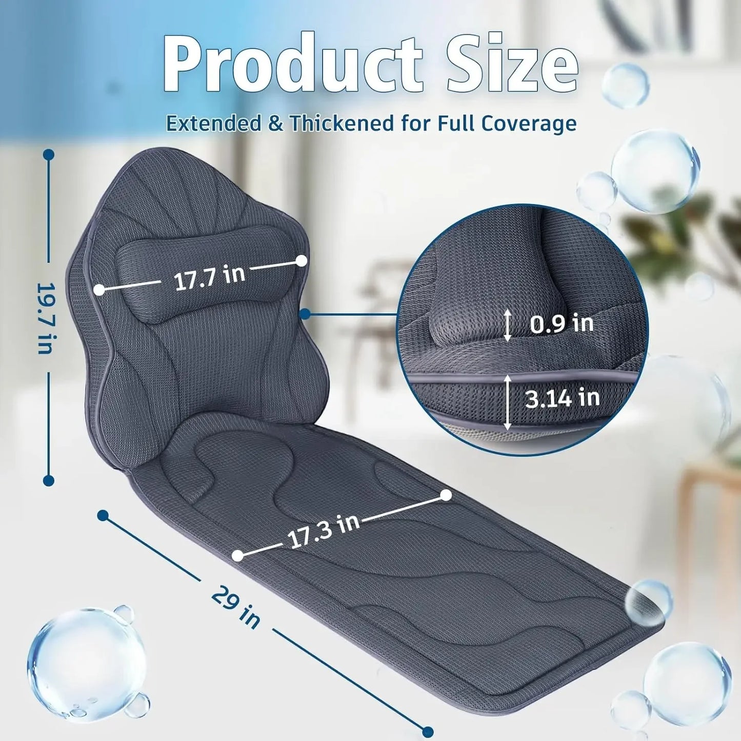 Extra Thick Bathtub Pillow with Head & Neck Support, Non-Slip Bath Cushion for Comfortable Relaxation Peaceful Pleasures Health and Wellness