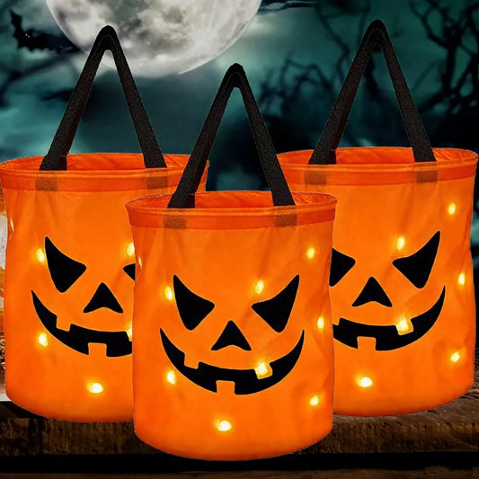 LED Halloween Pumpkin Candy Bag | Kids Trick or Treat Bucket Halloween Candy Bag Peaceful Pleasures Health and Wellness