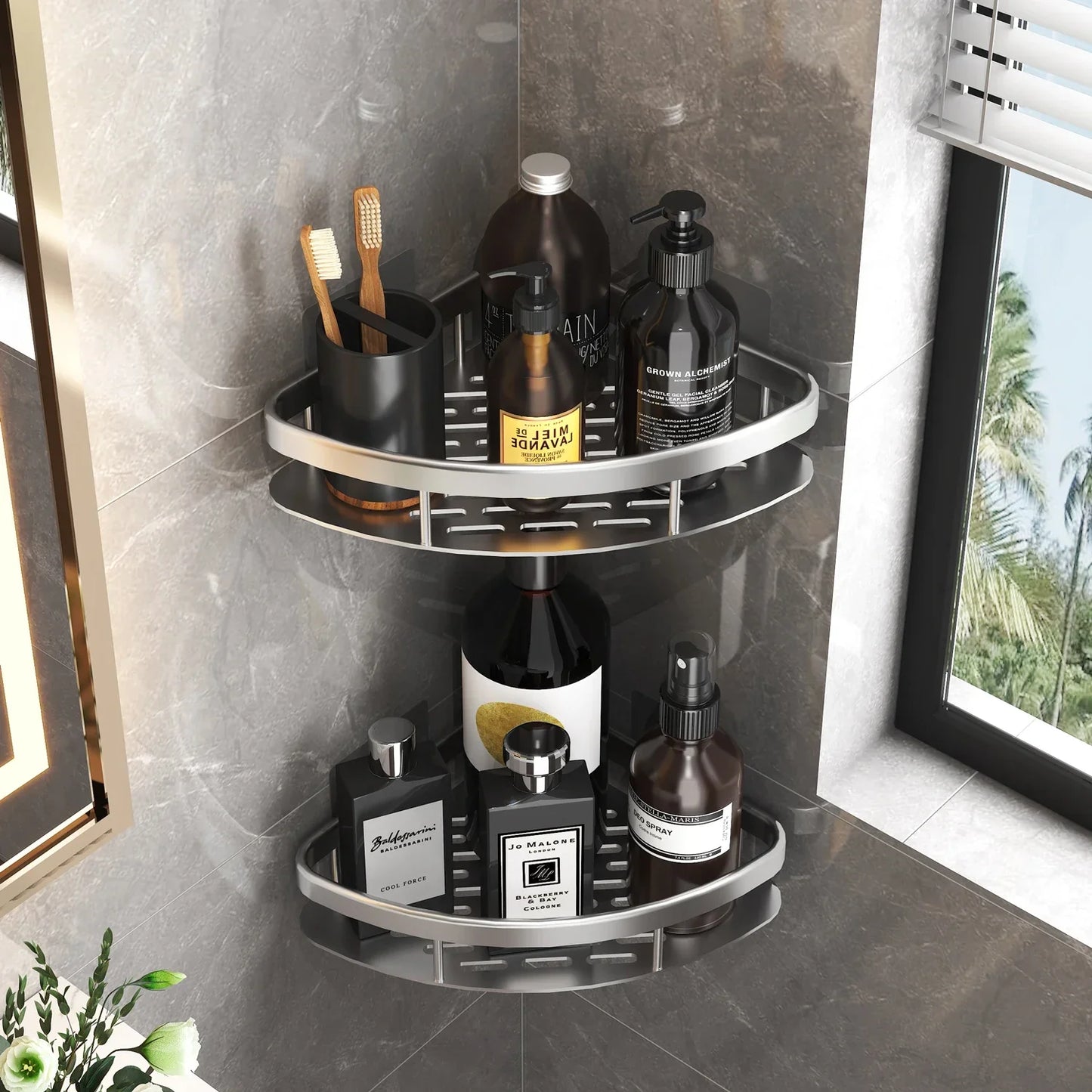No-Drill Aluminum Shower Shelf | Wall-Mounted Bathroom Organizer