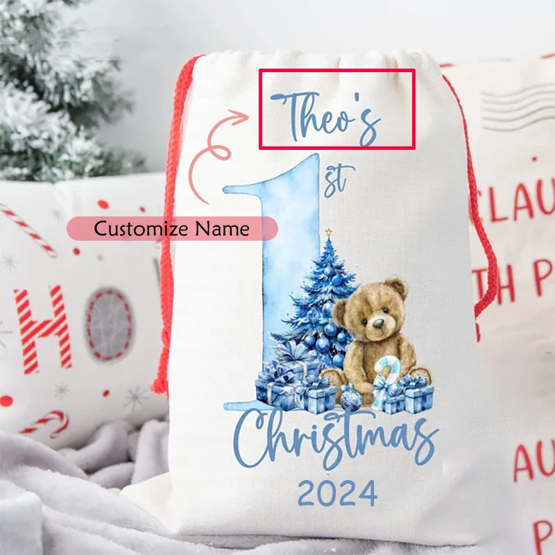 Personalised Teddy Bear Santa Sack | Baby's 1st Christmas Gift
