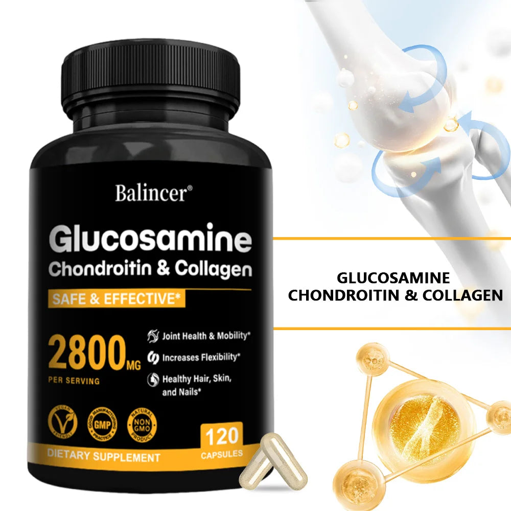 Glucosamine Chondroitin MSM Capsules, Joint Support Supplement, Support Cartilage Flexibility Bone Strength & Hair Skin Nail Peaceful Pleasures Health and Wellness