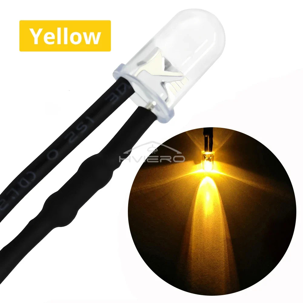 10-Pack 5mm Pre-Wired LED Bulbs DC 12V | 9 Colors, 20cm Cable