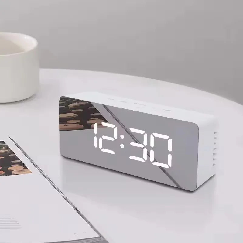 1Pc White Digital Clock LED Mirror Table Clock Snooze Display Time Night Light Desktop USB Alarm Clock Home Decor Desk Clock Peaceful Pleasures Health and Wellness