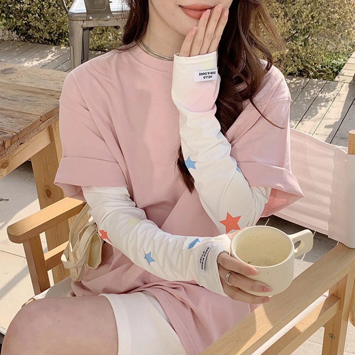 Sun UV Protection Arm Sleeves Flower Star Printed Soft Fabric Ice Silk Cooling Sports Sleeves for Women Girls Outdoor Traveling Peaceful Pleasures Health and Wellness