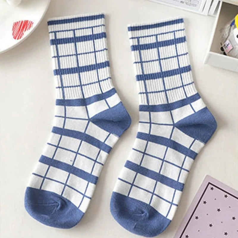 Women's Socks Warm Socks In Autumn and Winter Blue Socks Students High-top Striped Checkered Sports Stockings Peaceful Pleasures Health and Wellness 10 One size