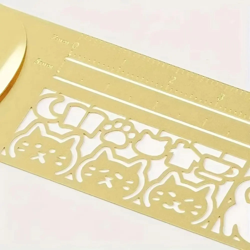 Double-Sided Cat Pattern Ruler Precision Educational Cat Template Ruler Kawaii Stationery Tool Metal Bookmark Painting Drawing Peaceful Pleasures Health and Wellness