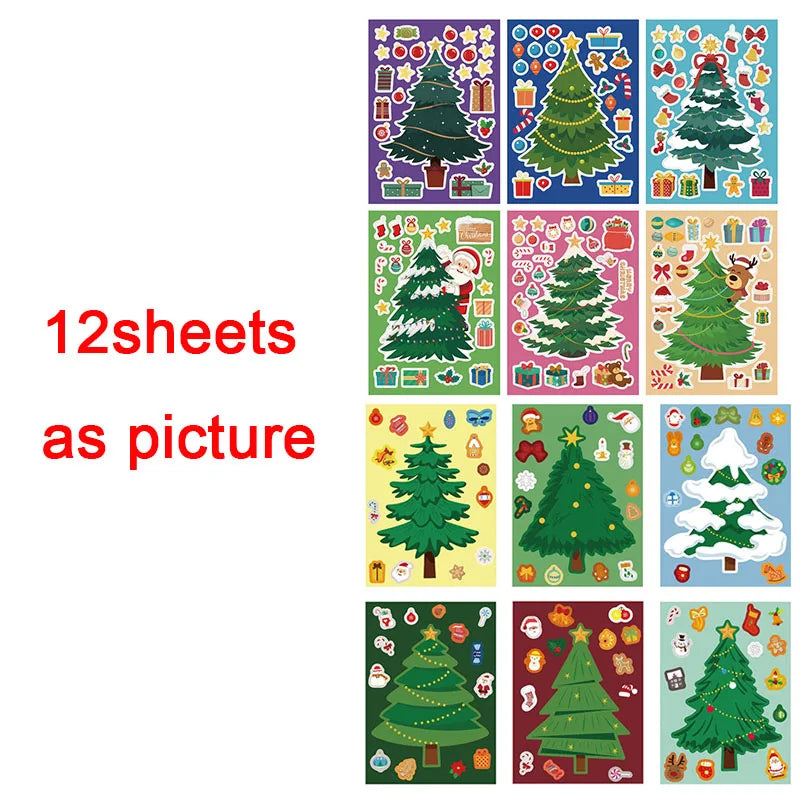 Christmas Tree Party Favors Stickers Kids DIY Puzzle Childern Gifts