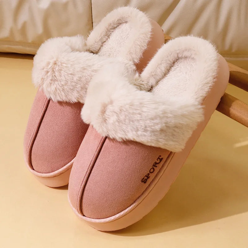 Women's Fluffy Plush House Slippers – Cozy Indoor Flat Shoes