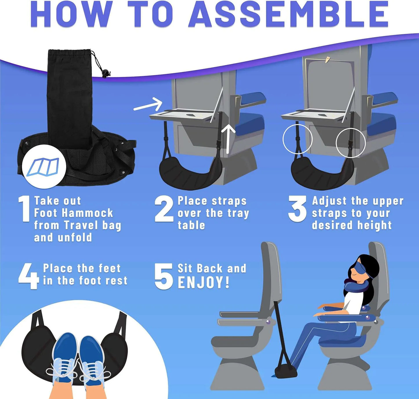 Airplane Foot Hammock | Travel Footrest & Desk Leg Support