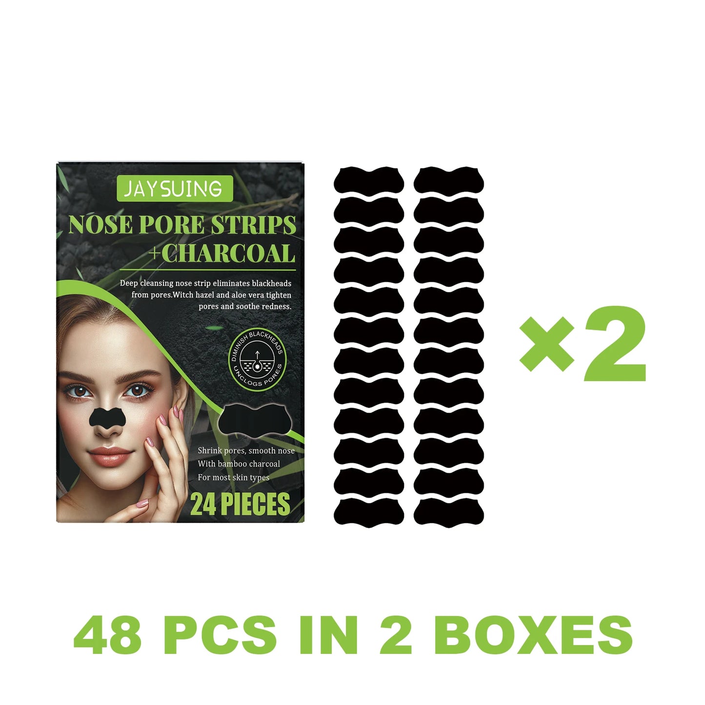 Jaysuing 24-Pack Charcoal Nose Pore Strips – Deep Cleansing