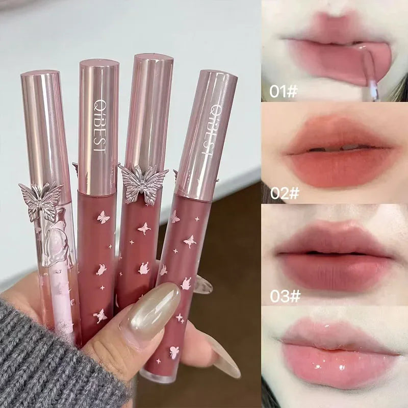 QIBEST New 4 PCs Soft Lip Colors Makeup Kits Include 3*Matte Liquid Lipstick And 1*Lip Balm Oil Cosmetic Sets With Necklace Gift Peaceful Pleasures Health and Wellness