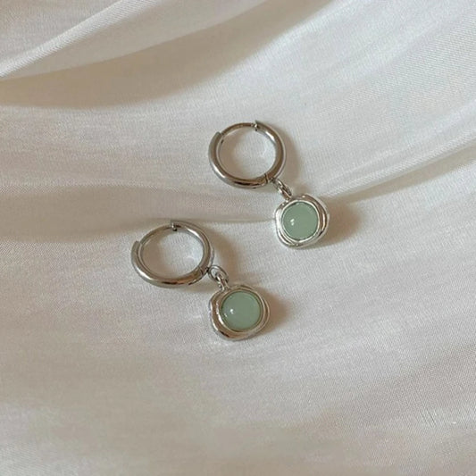 Mint Green Cat's Eye Stone Pendant Ear Buckles with Cool Light Luxury High-end Feel Earrings Retro Exquisite and Simple Earrings Peaceful Pleasures Health and Wellness